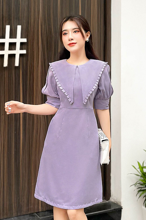 Đầm chữ A cổ sen cách điệu