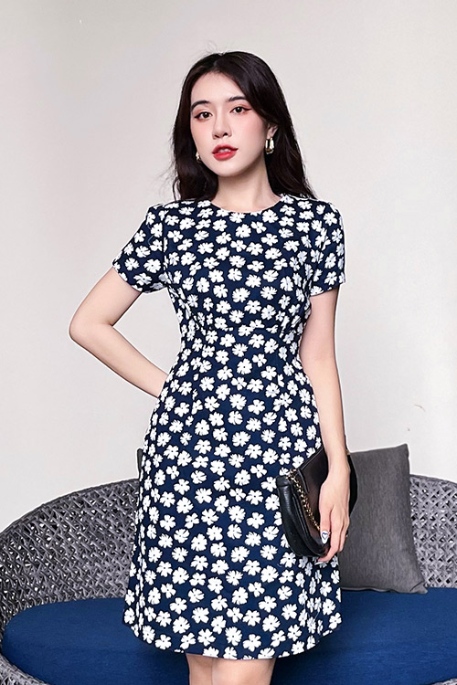 Đầm hoa dáng chữ A công sở nữ