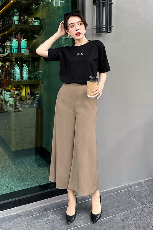 Quần culottes nữ dáng lửng ống rộng